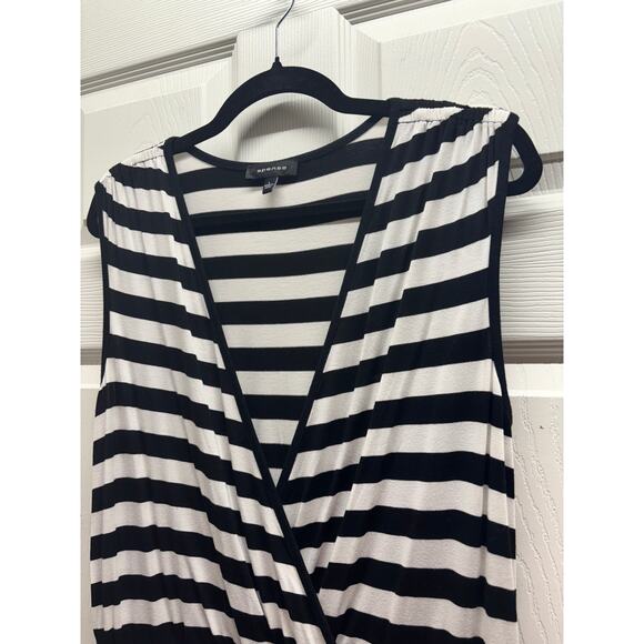 Spense Women's Size Large Black & White Striped Plunge V-Neck Sleeveless Romper - Picture 3 of 6